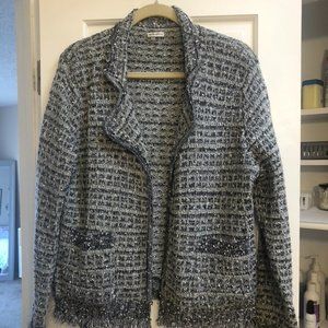 Woven blazer with fringe trim